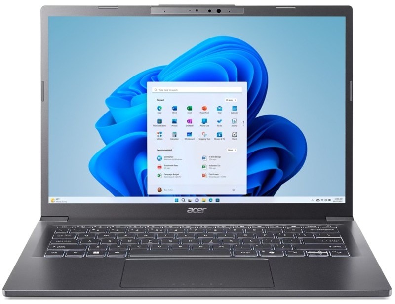 Univerzální notebook Acer Aspire 14 AI pro práci i zábavu, šedá barva