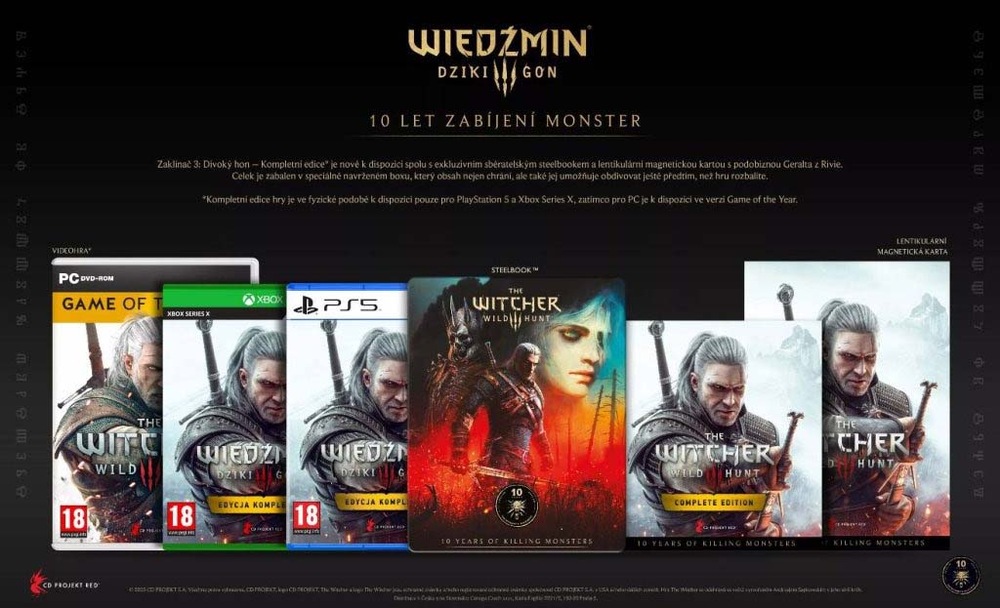 Obsah edice hry The Witcher 3: The Wild Hunt - Complete Edition + 10th Anniversary Steelbook