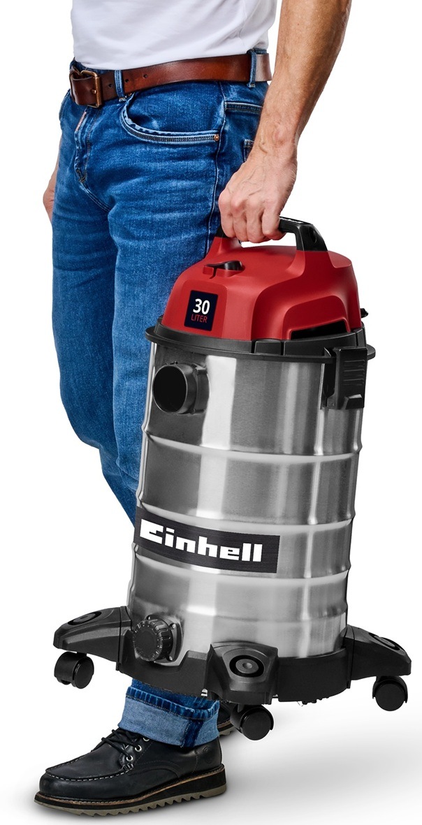 Průmyslový vysavač Einhell Classic TC-VC 3055 S nerez Průmyslový vysavač Einhell TC-VC 3055 S a ukázka jeho snadného přenosu