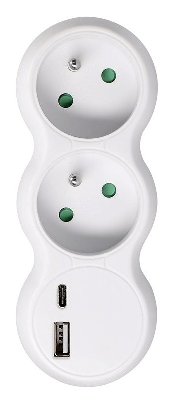 Rozbočka Solight 2× 10 A, USB A+C, rychlonabíječka 20W PD, bílá barva