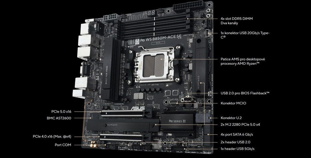 Deska Asus Pro WS B850M-ACE SE funguje bezchybně i v náročných podmínkách
