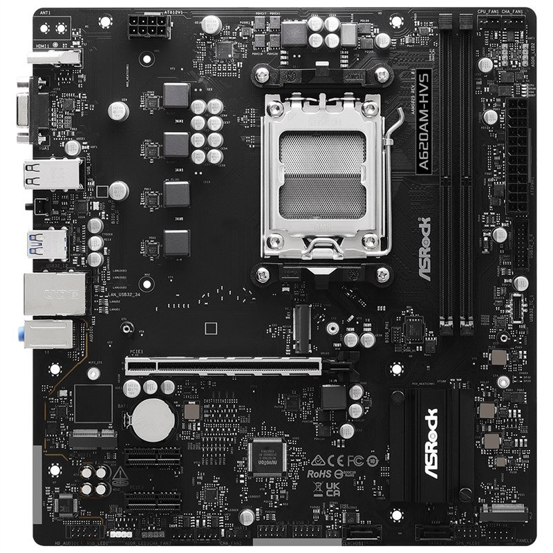 Základní deska ASRock A620AM-HVS černá Základní deska ASRock A620AM-HVS v černé barvě.