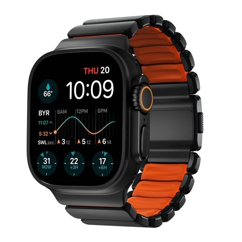 Řemínek NOMAD Stratos Titanium FKM na Apple Watch 45/46/49 mm, černá/oranžová