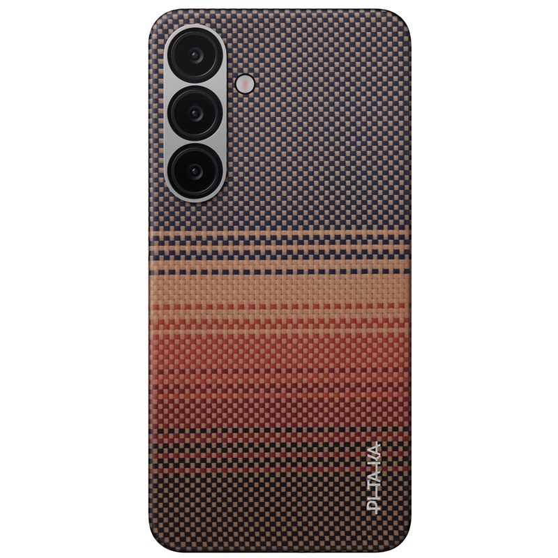 Kryt na mobil Pitaka Tactile Woven, Sunset na Samsung Galaxy S25 černý/oranžový