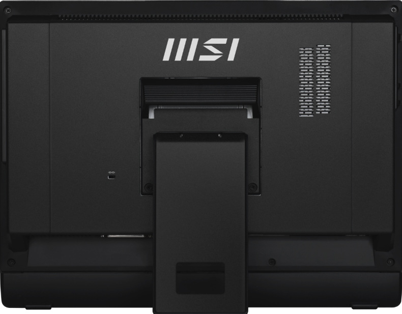 Zadní strana All In One počítače MSI PRO AP162T s integrovaným stojánkem a VESA uchycením