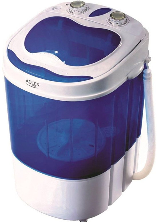 Mini pračka Adler AD 8051 s funkcí odstřeďování v bílo-modrém provedení pro praní až 3 kg prádla