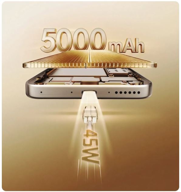 Mobilní telefon TCL P80 8 GB / 256 GB zlatý Mobilní telefon TCL P80 s baterií 5 000 mAh a 45W nabíjením