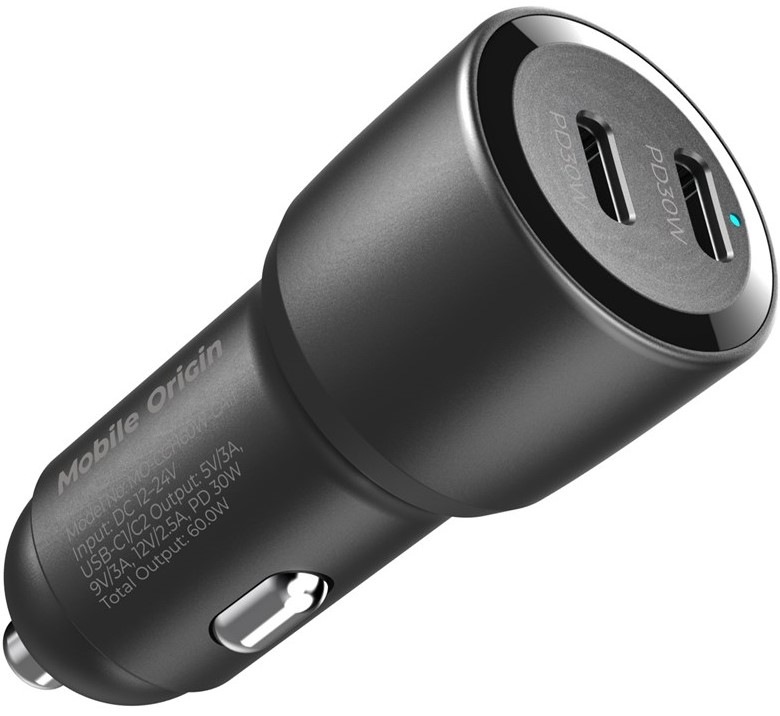 Adaptér do auta Mobile Origin 60W 2xUSB-C - černý