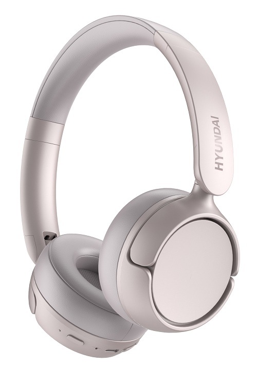 Titanově růžová oblouková sluchátka Hyundai HBTM 50BT, natočený pohled