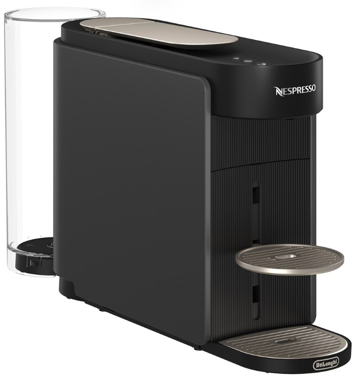 Boční pohled na kapslový kávovar DeLonghi Nespresso Vertuo Up ENV200.GY s odnímatelným zásobníkem vody