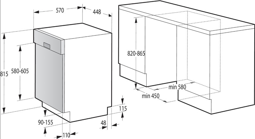 Myčka nádobí Gorenje Advanced GI561D10S PowerDrive Myčka Gorenje GI561D10S, tady najdete nákres s rozměry myčky