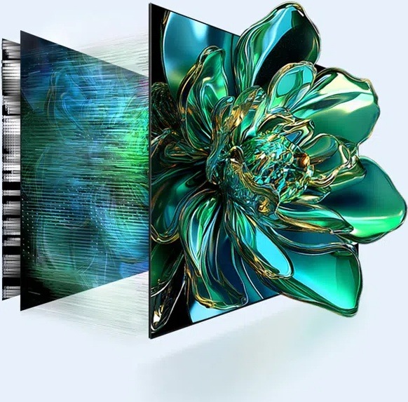 Znázornění konstrukce obrazového panelu monitoru TCL 24G54 s technologií mini LED