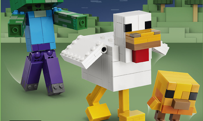 Stavebnice LEGO® Minecraft® 21582 Kuřecí žokej Stavění bez obrazovky podporuje fantazii a vyprávění příběhů, přičemž aplikace LEGO Builder usnadňuje práci.