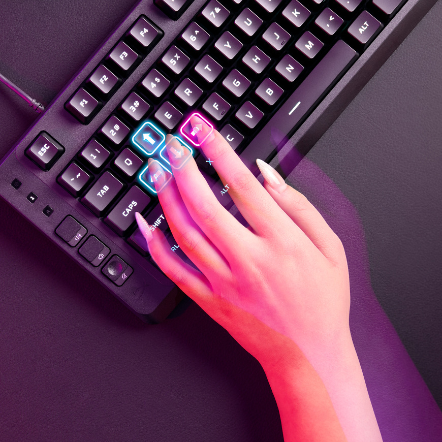 Klávesnice HyperX Eve 1800 černá Klávesnice HyperX Eve 1800 – zvýraznění herních kláves při stisku