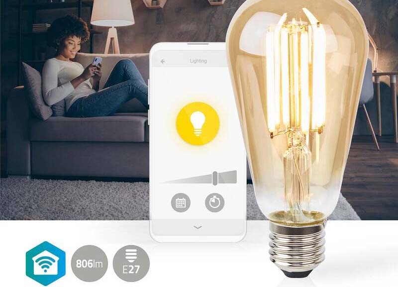 Chytrá žárovka Nedis SmartLife ST64, Wi-Fi, E27, 806 lm, 7 W, Teplá Bílá