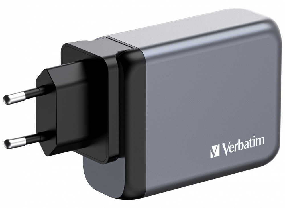 Cestovní adaptér Verbatim GNC-100 GaN 100W, 3x USB-C PD 100/65W, 1x USB-A QC 3.0 stříbrný