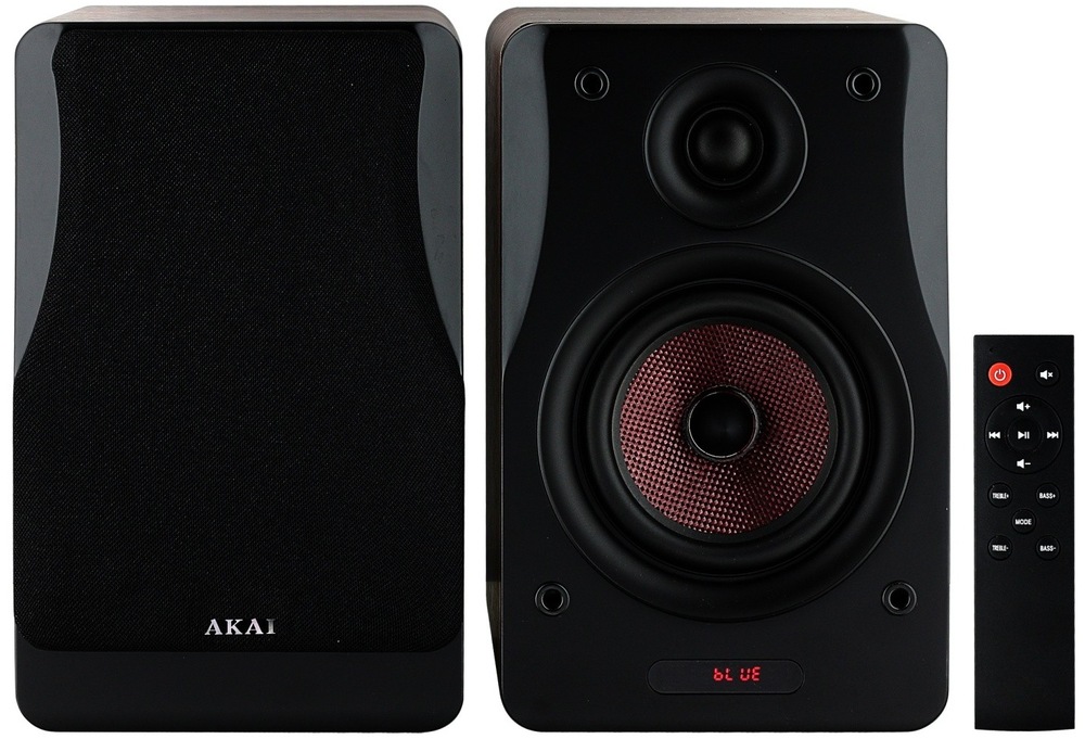 Reproduktory AKAI AHS-600A (2 ks) černý/hnědý Sada reproduktorů Akai AHS600A v lesklém provedení s dálkovým ovladačem.