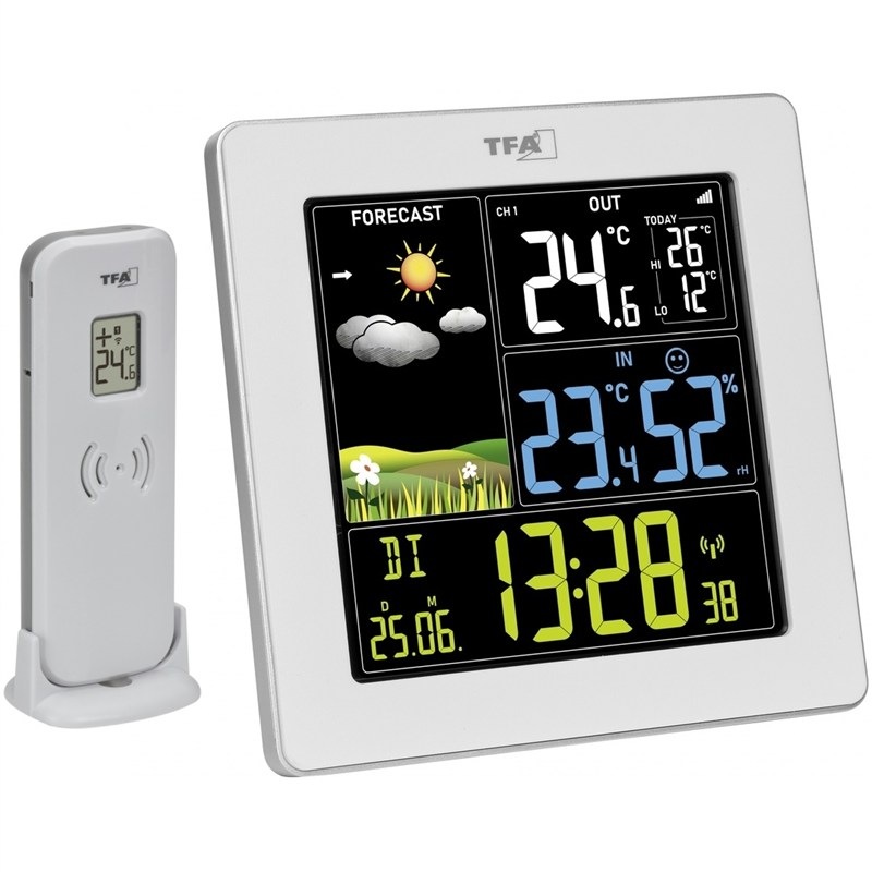 Meteostanice TFA s barevným displejem, čas řízen rádiovým signálem DCF 77