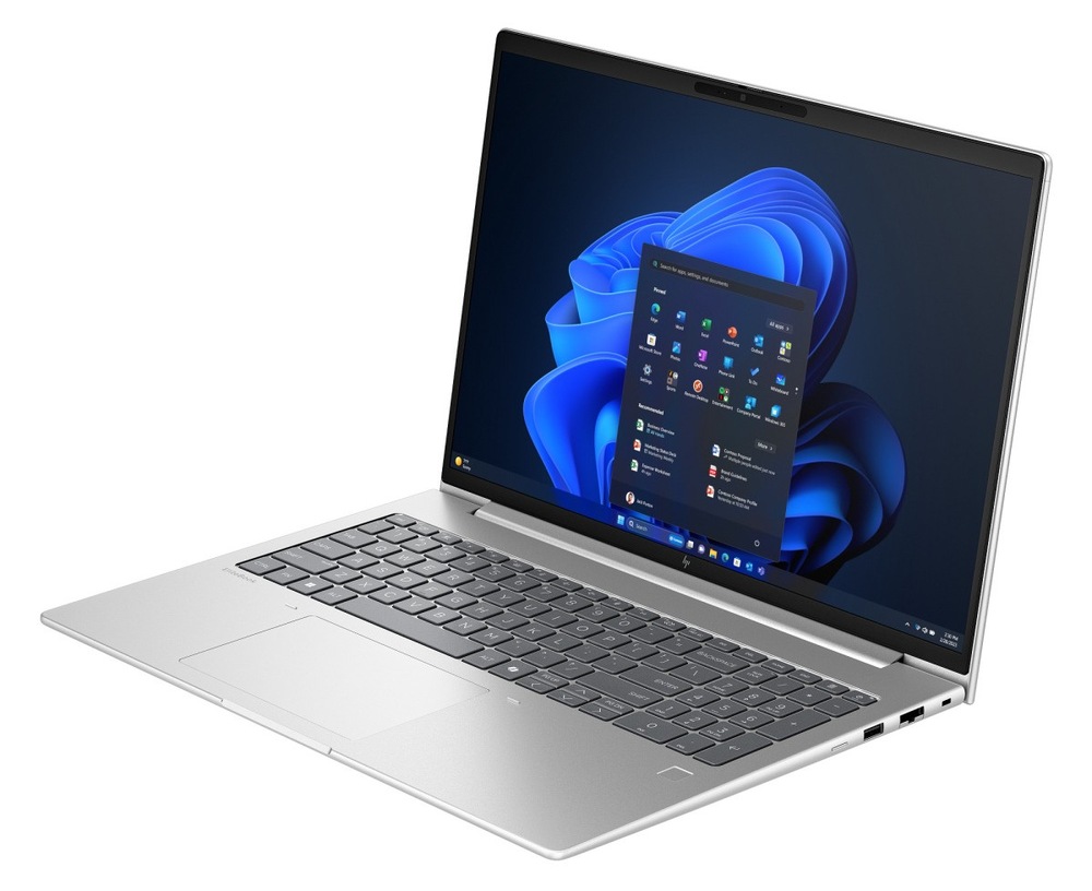 Otevřený a zapnutý notebook HP Elitebook 6 G2a 16" otočený doleva