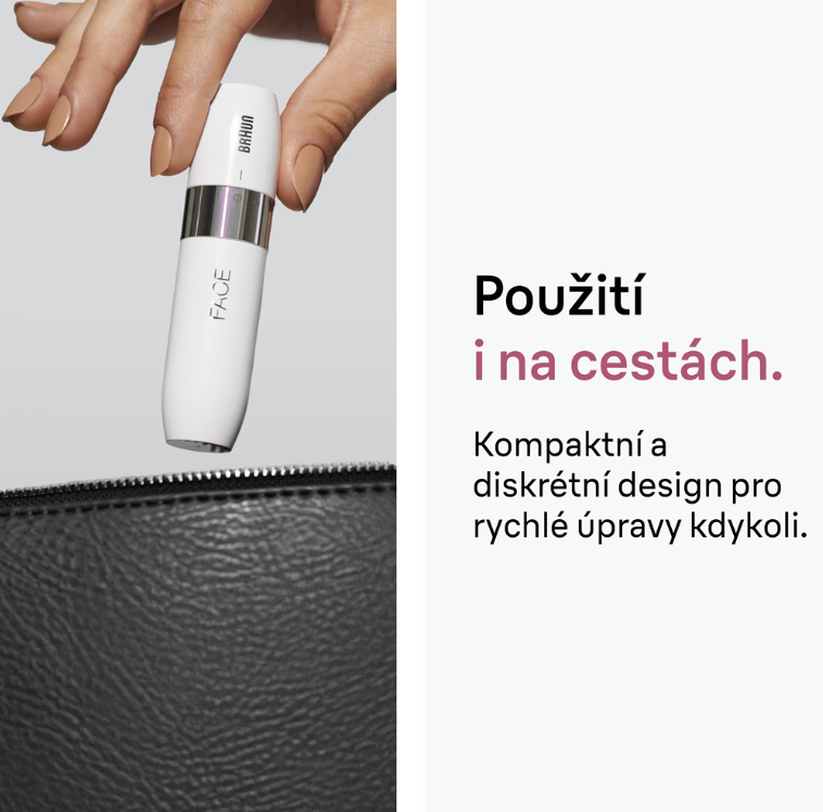 Ukládání depilátoru Braun FS1000 do kabelky pro úpravu obličeje na cestách