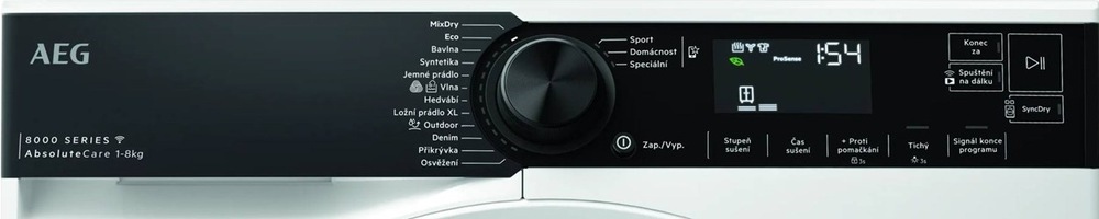 Sušička prádla AEG série 8000 TR838NBCC bílá Ovládací panel sušičky AEG TR838NBCC řady 8000 AbsoluteCare