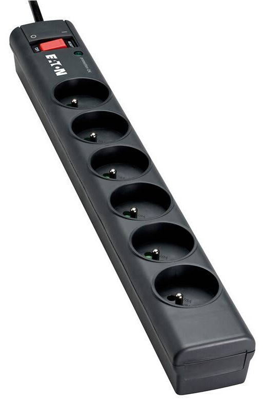 Přepěťová ochrana Eaton Protection Strip 6 Tel@ FR, 6x zásuvka, zatížení 10A, 1m černá
