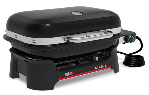 Elektrický stolní gril Weber Lumin Compact s víkem a ovládacím knoflíkem, černé provedení