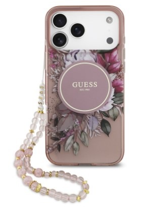 Kryt na mobil Guess IML Flowers Strap MagSafe na Apple iPhone 17 Pro Max růžový Kryt na mobil Guess IML Flowers Strap MagSafe na Apple iPhone 17 Pro Max růžový