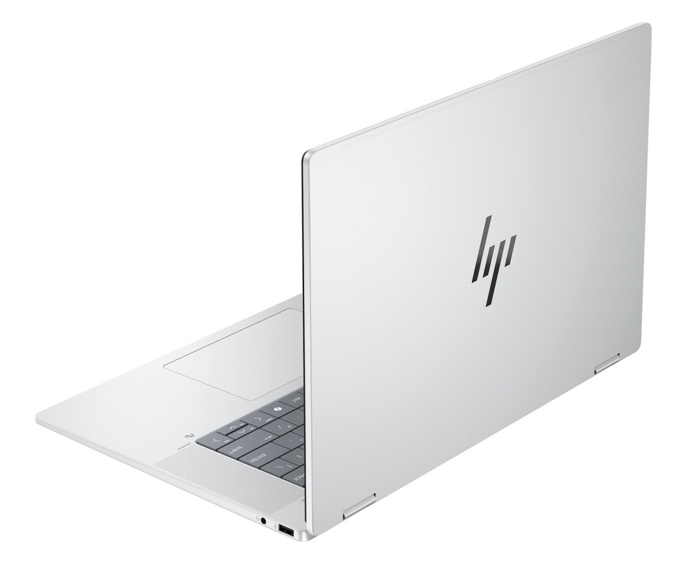 Notebook HP OmniBook X Flip AI 16-as0000nc + Game Pass předplatné na 3 měsíce stříbrný HP OmniBook X Flip AI 14-as0000nc otevřený zezadu