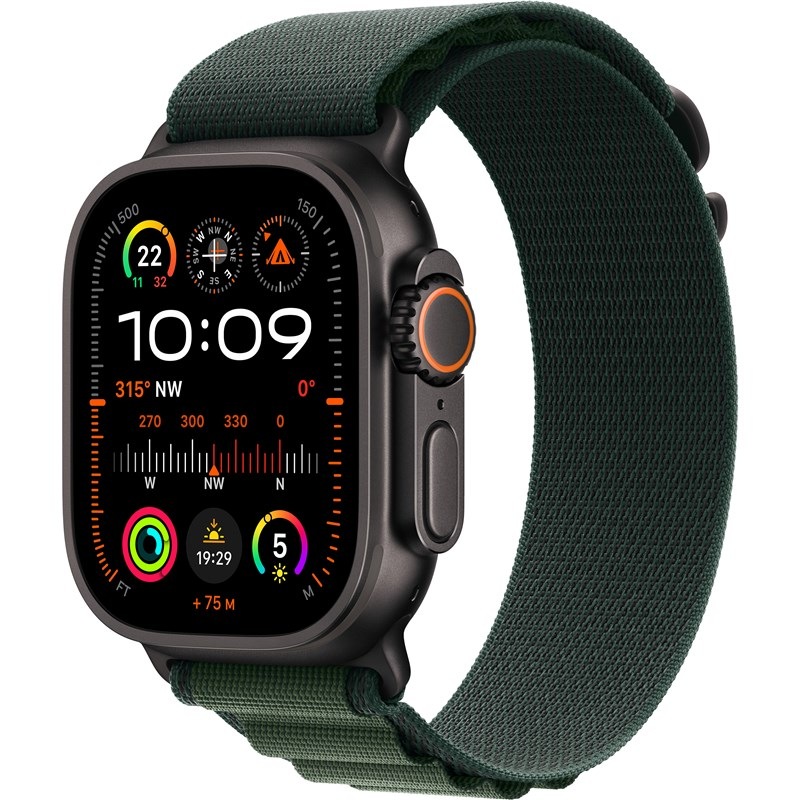 Chytré hodinky Apple Watch Ultra 2 GPS + Cellular 49mm pouzdro z černého titanu - tmavě zelený alpský tah - M