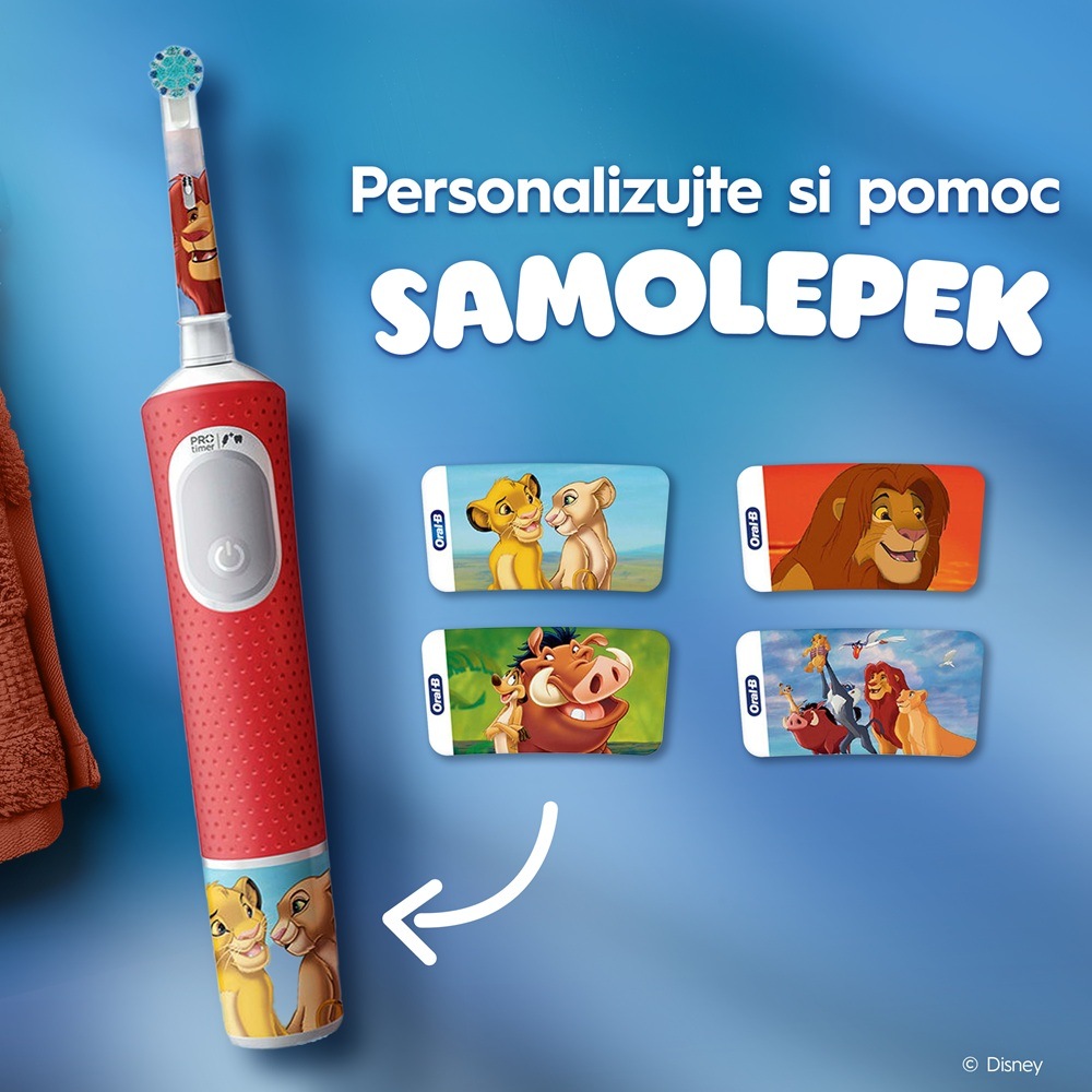 Vyměnitelné samolepky s různými motivy u zubního kartáčku Oral-B Pro Kids Lion King