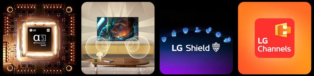 Televize LG 43LB6500 s přehledem hlavních funkcí včetně AI procesoru, LG Shield a LG Channels