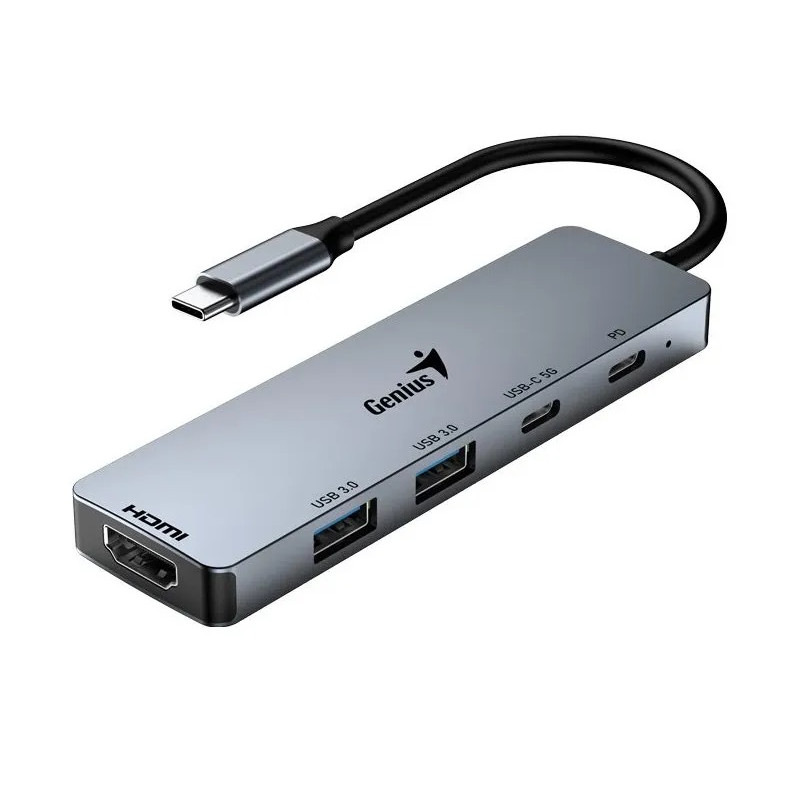 USB Hub Genius UH-500, USB-C/HDMI, 2x USB3.0, 100W PD šedý