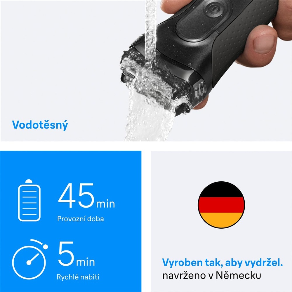 Holicí strojek Braun Series 3+ 3000S šedý Holicí strojek Braun Series 3+ 3000S