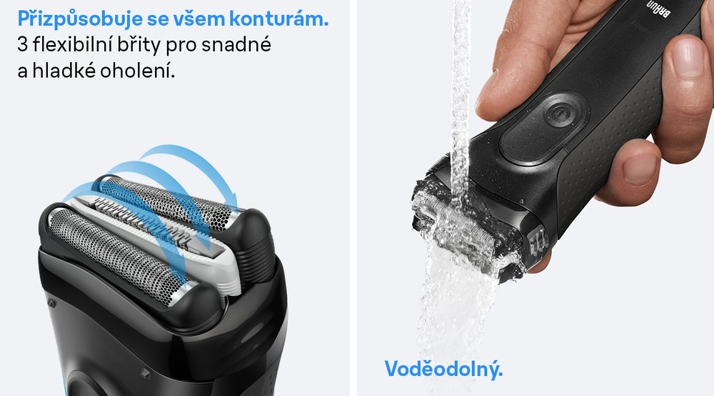 Holicí strojek Braun Series 3+ 3000S šedý Holicí strojek Braun Series 3+ 3010BT