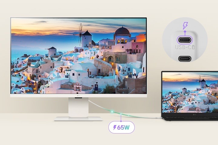 Elegantní monitor, tablet a chytrý telefon zobrazují zářivý obraz ženy v oranžových slunečních brýlích a klobouku. Kompatibilní se streamováním od Apple a Google.