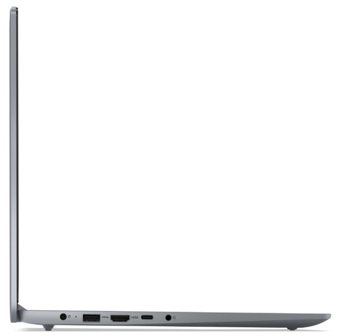 Notebook Lenovo IdeaPad Slim 3 15AMN8 šedý Levá strana notebooku Lenovo IdeaPad Slim 3 15AMN8 s HDMI, USB-C a dalšími konektory