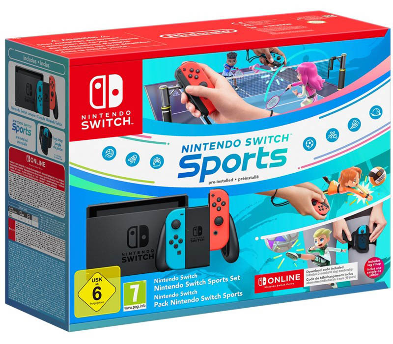 Nintendo Switch Neon + Nintendo Switch Sports + 3měsíční online členství, červená/modrá