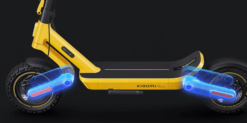 Elektrická koloběžka Xiaomi Scooter 6 Ultra černá/žlutá Xiaomi Electric Scooter 6 Ultra je vybaven také dvouramenným odpružením