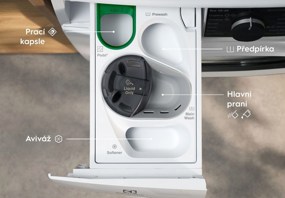 Electrolux EW8F4414SGUC zásuvka UniversalDose na všechny prací prostředky