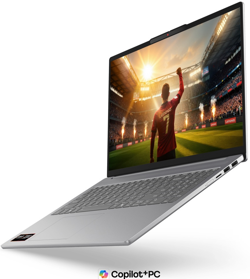 Notebook Lenovo IdeaPad Slim 5 16AGP11 šedý Pohled šikmo ze strany na laptop Lenovo IdeaPad Slim 5 s ostrým, prostorným displejem