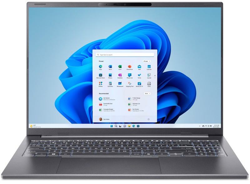 Notebook Acer Aspire 16 AI využívající funkce umělé inteligence, šedá barva