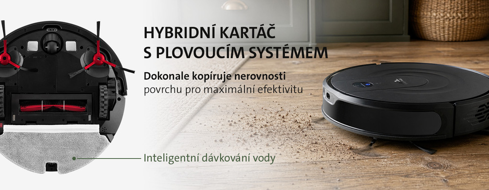 Robotický vysavač ETA Swing 4123 90000 černý Robotický vysavač ETA Swing s hybridním kartáčem, plovoucím systémem a inteligentním dávkováním vody při úklidu nečistot na podlaze