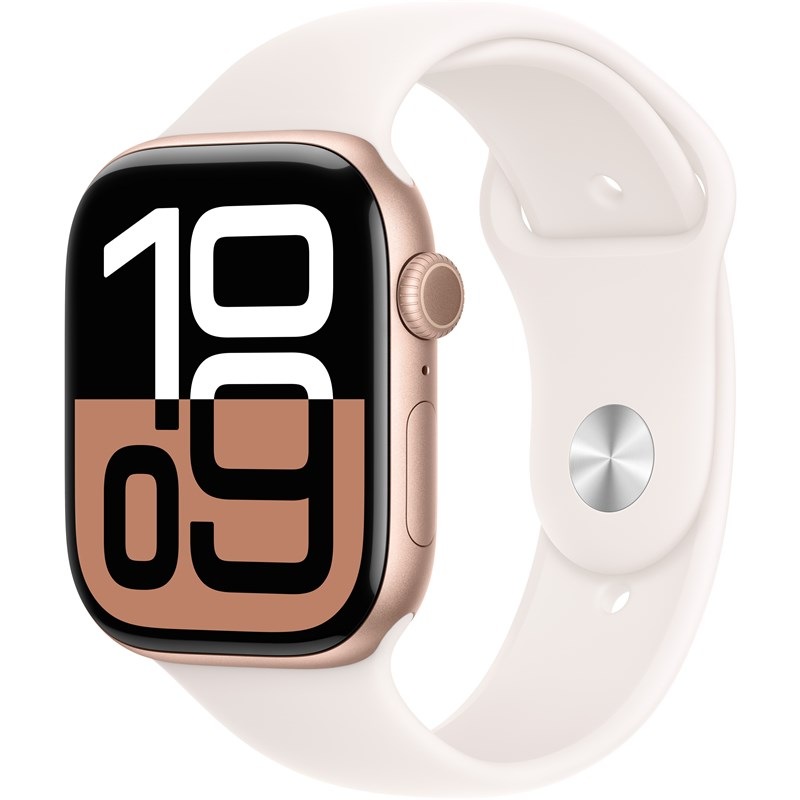 Chytré hodinky Apple Watch Series 10 GPS 42mm pouzdro z růžově zlatého hliníku - světle ruměný sportovní řemínek - S/M