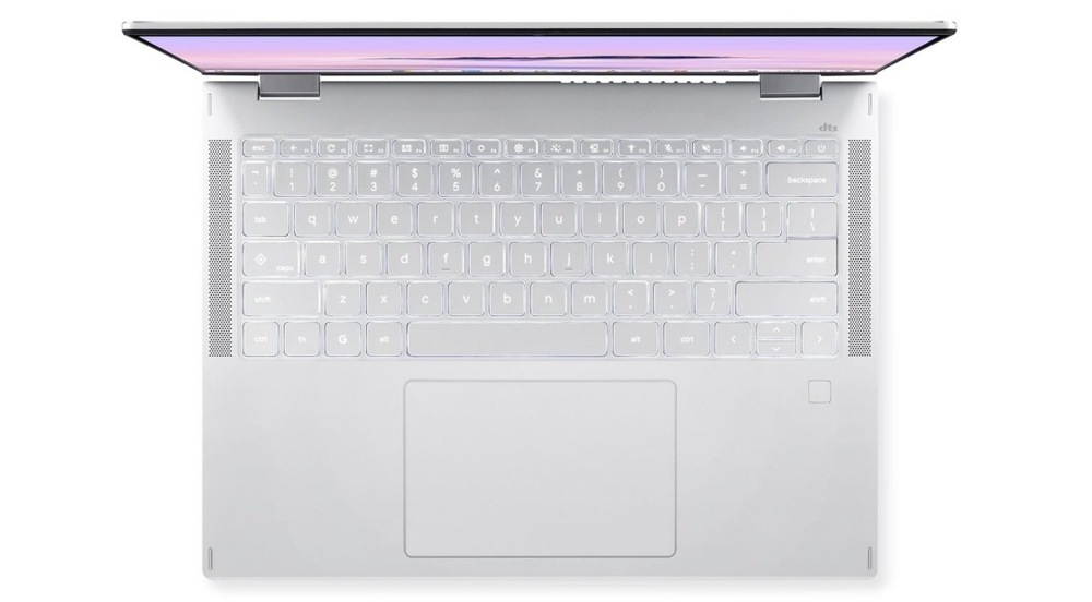 Notebook Acer Chromebook Plus Spin 514 (CP514-5HN-K65H) stříbrný Pohled shora na klávesnici notebooku Acer Chromebook Plus Spin 514 (CP514-5HN-K65H)
