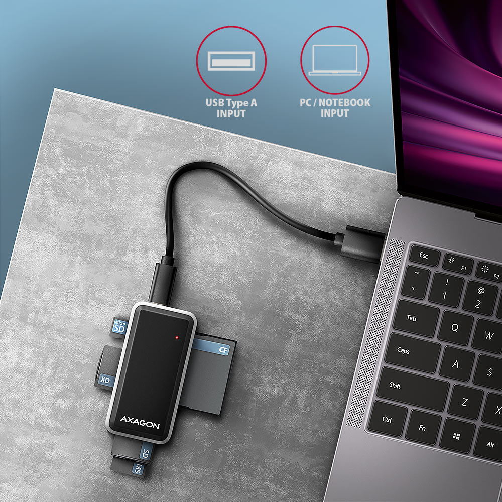 Axagon MINI Card Reader USB 2.0 zaujme i intuitivním zapojením plug and play