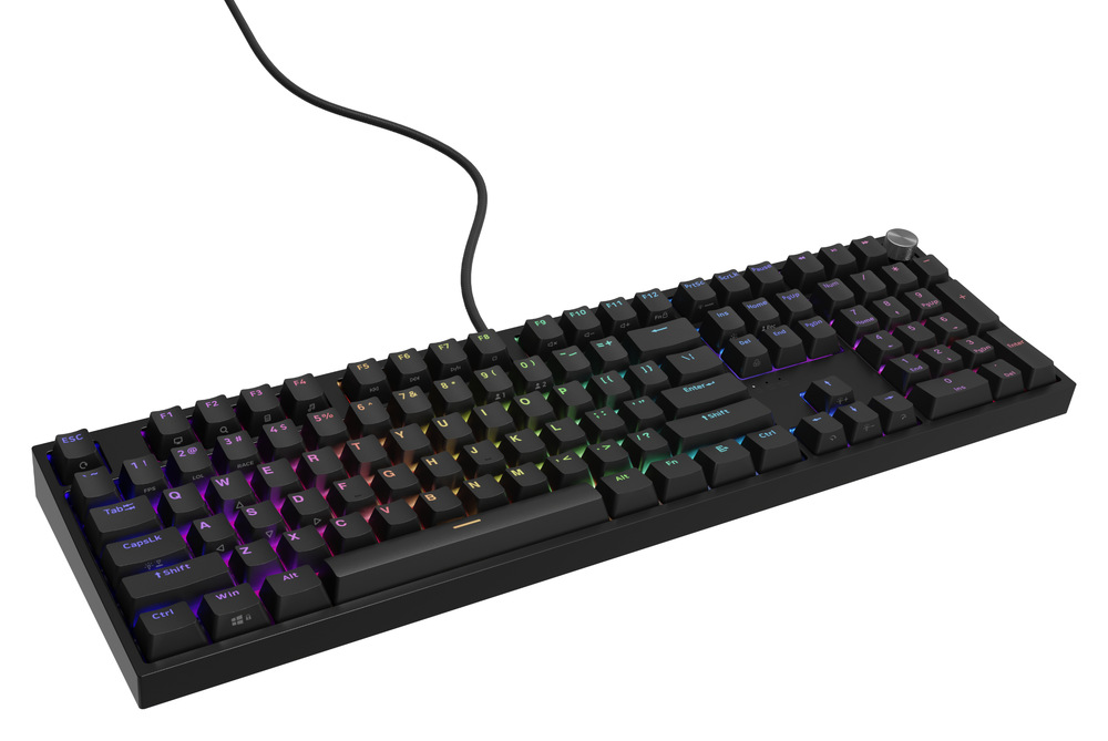 Klávesnice Genesis THOR 404 RGB, Gateron Yellow Pro, US layout černá Můžete si vybrat z 18 režimů podsvícení RGB, vytvářet pokročilé kombinace maker a ukládat profily.