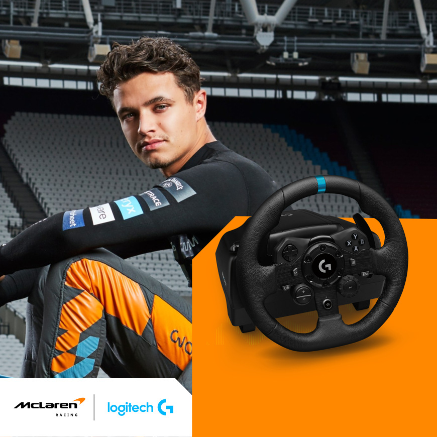 Logitech G923 Racing Wheel and Pedals v edici McLaren s jezdcem Lando Norrisem