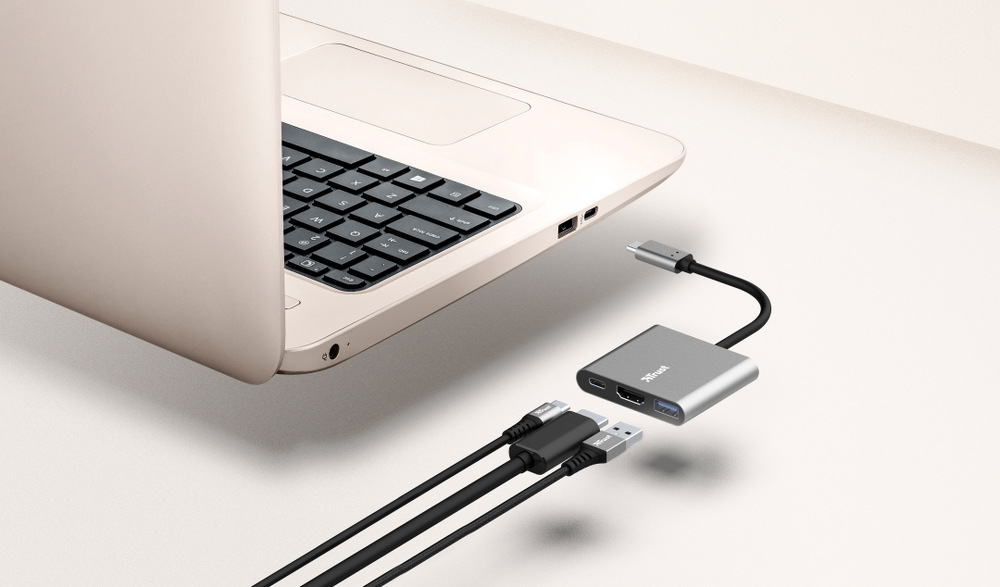 USB Hub Trust Dalyx 3v1 USB-C/USB, HDMI, USB-C PD 100W šedý