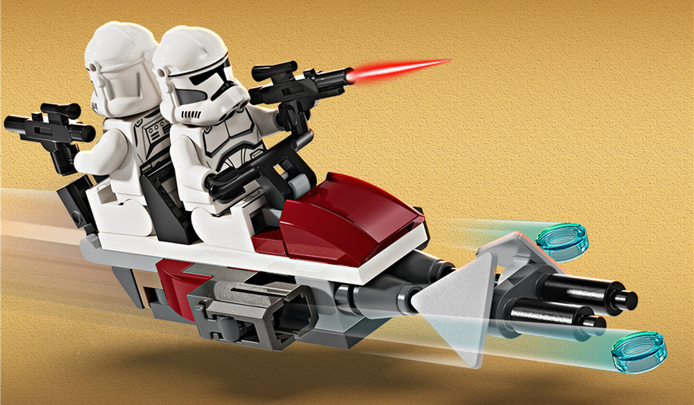 Stavebnice s 215 dílky nabízí prostor pro stavění i hraní a lze ji kombinovat s dalšími modely LEGO Star Wars.